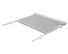 Silverfärgad trädgårdsmarkis med skärmduk